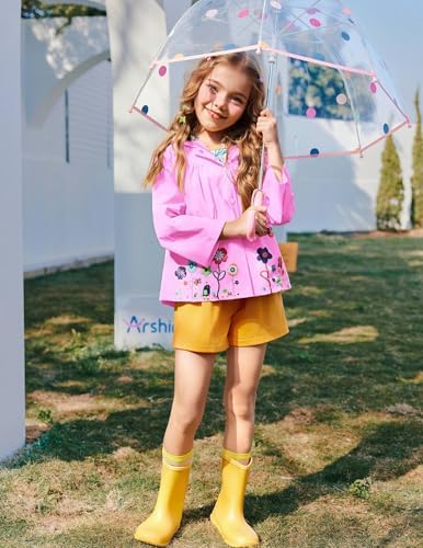 Arshiner Girl Baby Waterproof Hooded Raincoat Jacket for All Seasons