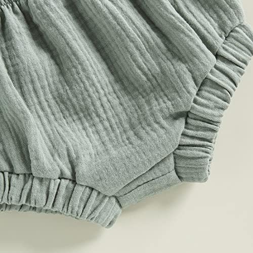 Omkzanbi 2-Piece Summer Cotton Linen Shorts Outfit for Baby