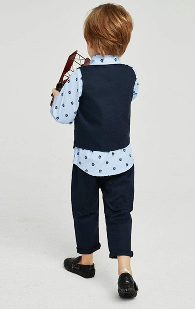 Abolai Boys 4-Piece PreBundle - Set with Blue Shirt Bowtie Vest Pants