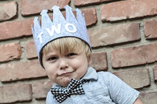 Second TWO Birthday Baby Boy Gray White Party Crown Hat