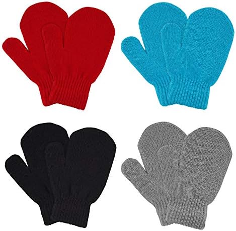 MENOLY 4 Pairs Toddler Magic Stretch Mittens Winter Warm Kids Knit Gloves