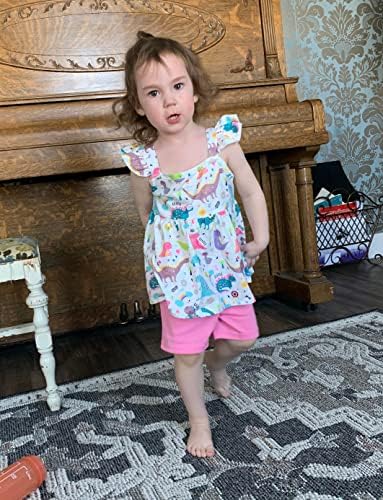 Toddler Girl Summer Ruffled Sleeve Dinosaur Outfit Set 2PCS