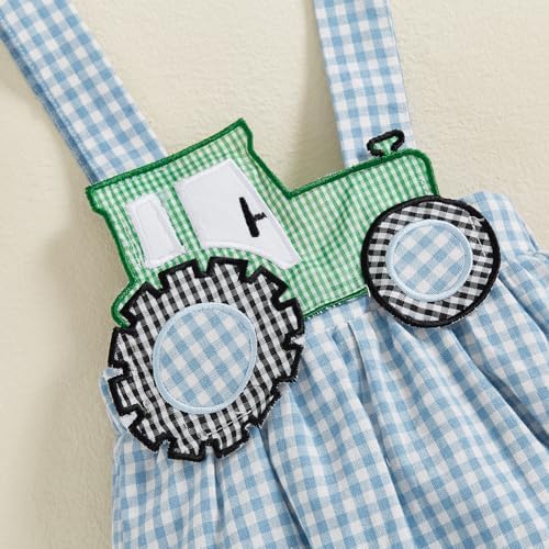 Baby Summer Tractor Romper Newborn Plaid Outfit