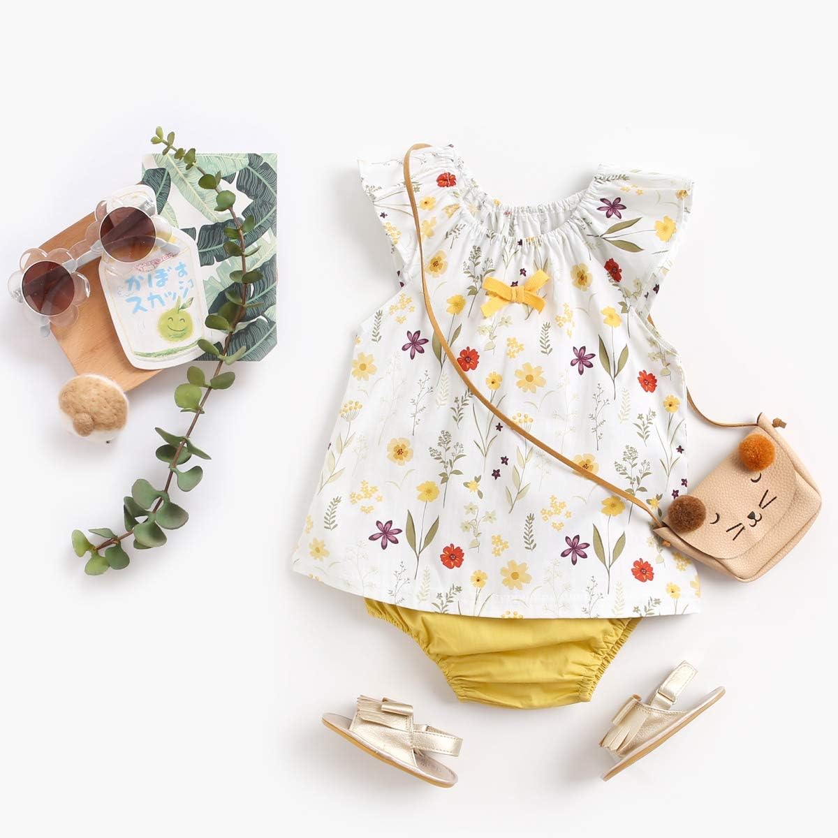 Sanlutoz Summer Baby Girl Clothing Set Floral Cotton Top and Bloomers