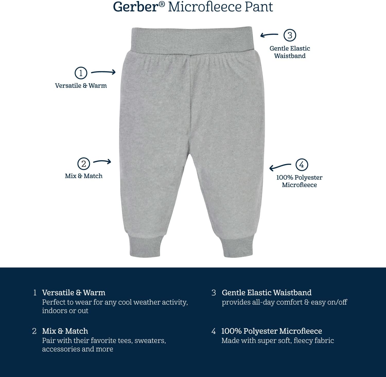 Gerber Baby Boys Microfleece Pants - Mix Match 4-Pack