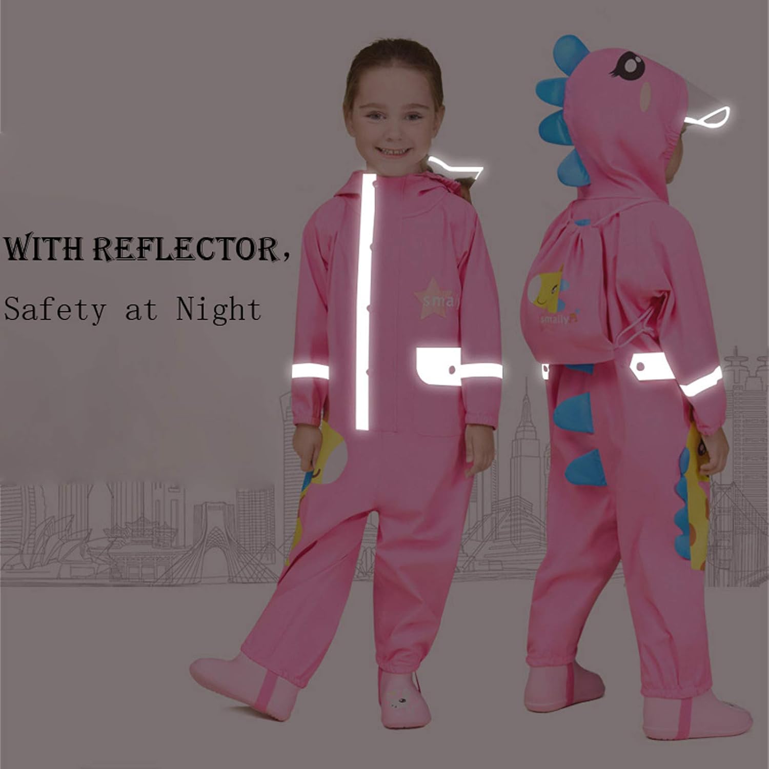 Kids rain suit babyhood waterproof coverall 1 piece rainwear muddy raincoat hooded windbreaker