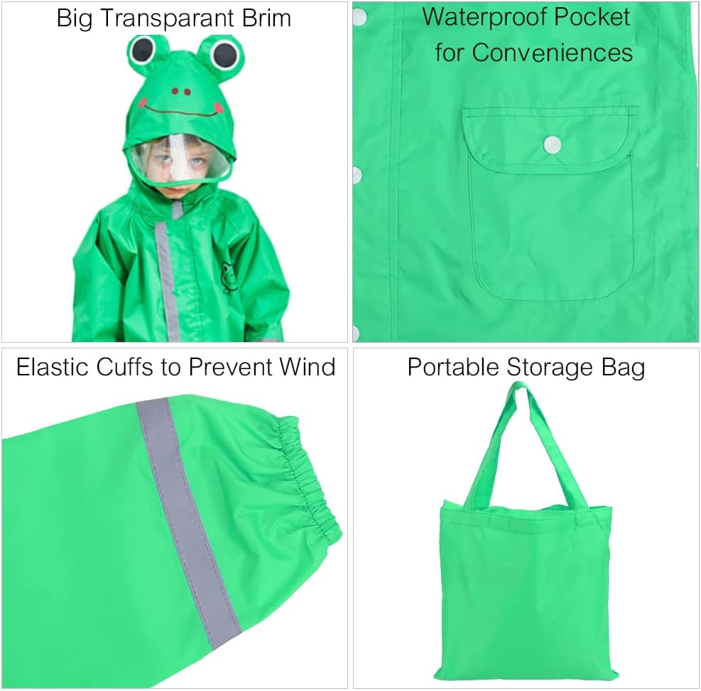 SSAWcasa 3D Cartoon Skeleton Rain Poncho for Kids Waterproof Hooded Jacket