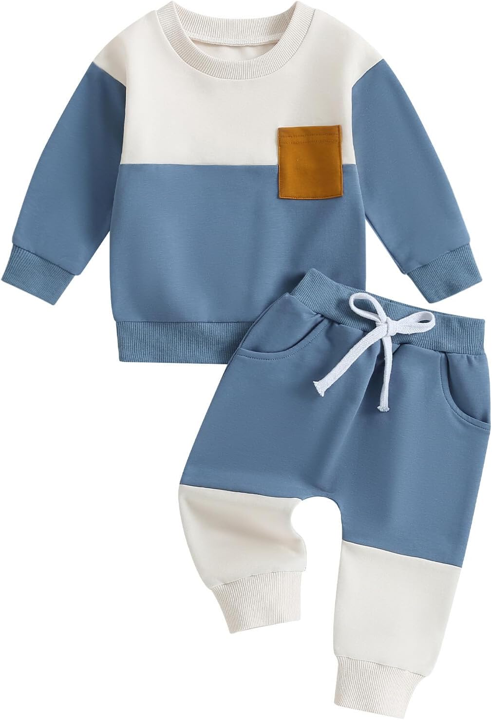 Kupretty Toddler Boy Winter Color Block Sweatshirt Set