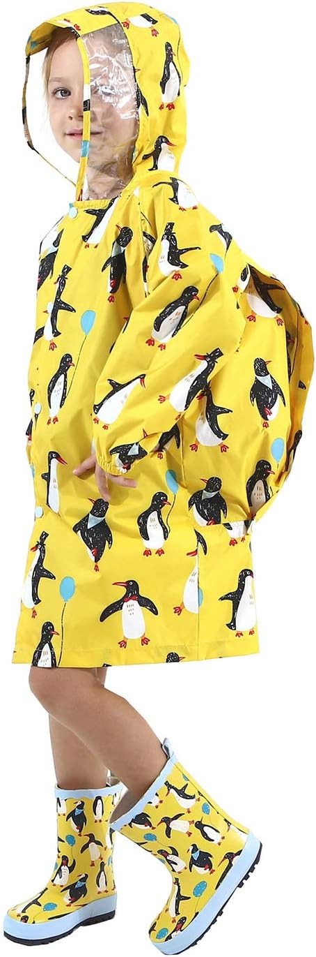 HTER Kids Cartoon Rain Poncho for Toddler Lightweight Durable Together rain Protection