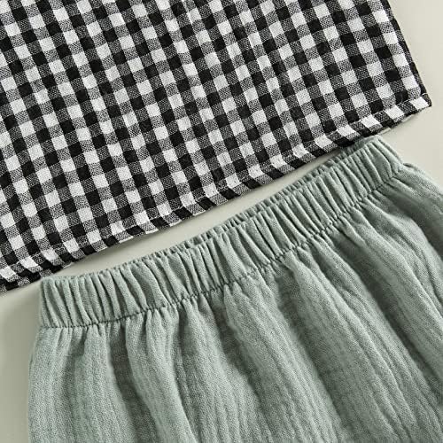 Omkzanbi 2-Piece Summer Cotton Linen Shorts Outfit for Baby