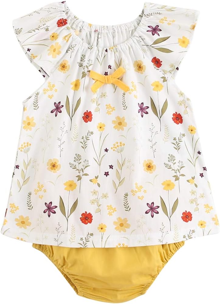 Sanlutoz Summer Baby Girl Clothing Set Floral Cotton Top and Bloomers