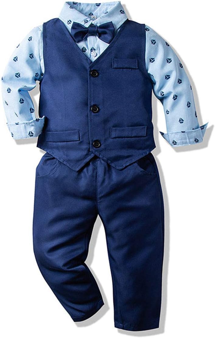 Abolai Boys 4-Piece PreBundle - Set with Blue Shirt Bowtie Vest Pants