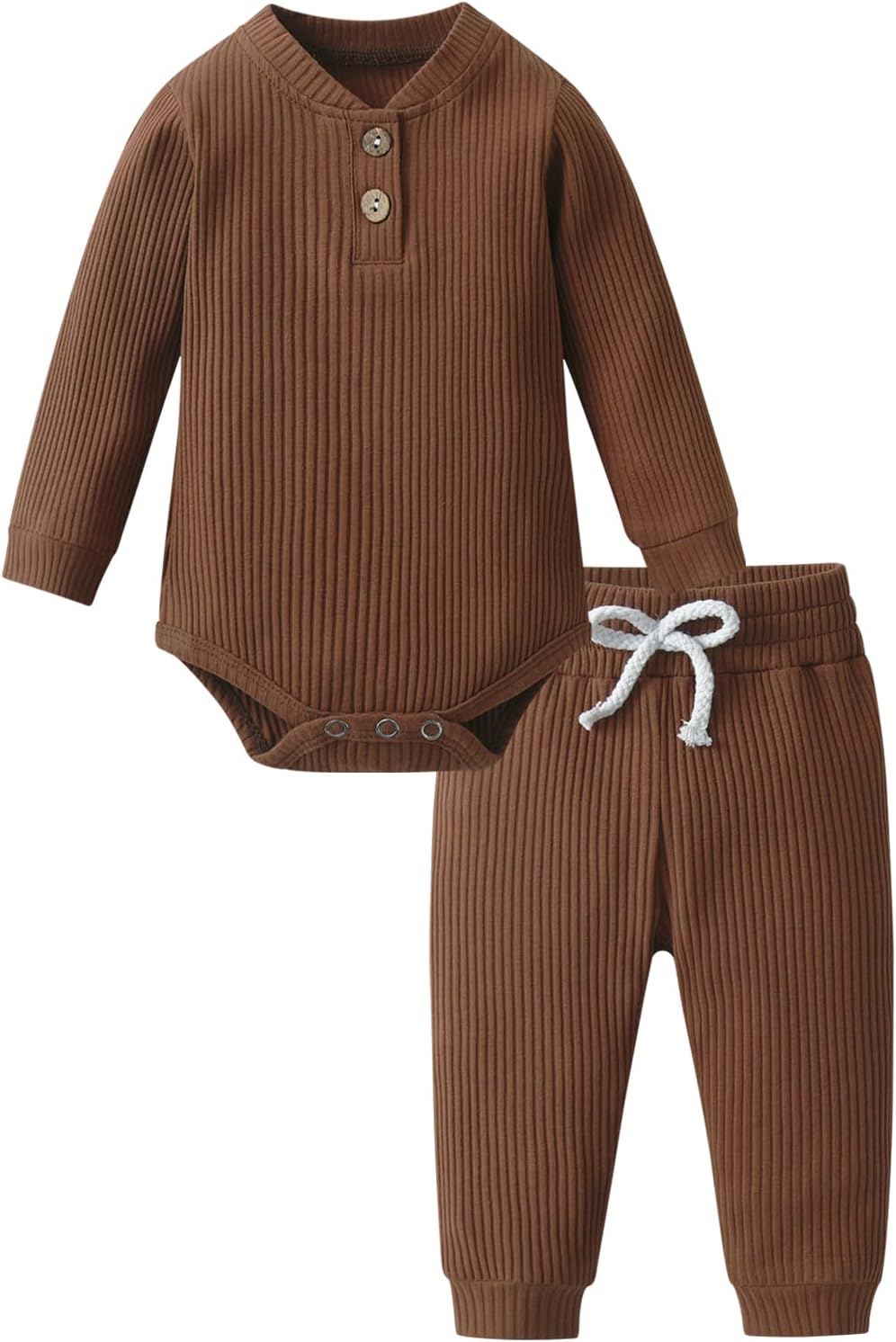 Ribbed Cotton Romper and Pants Set for Newborns