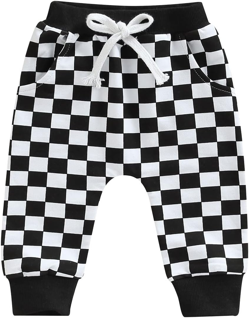 Thilsidee Toddler Baby Checkered Plaid Elastic Pants