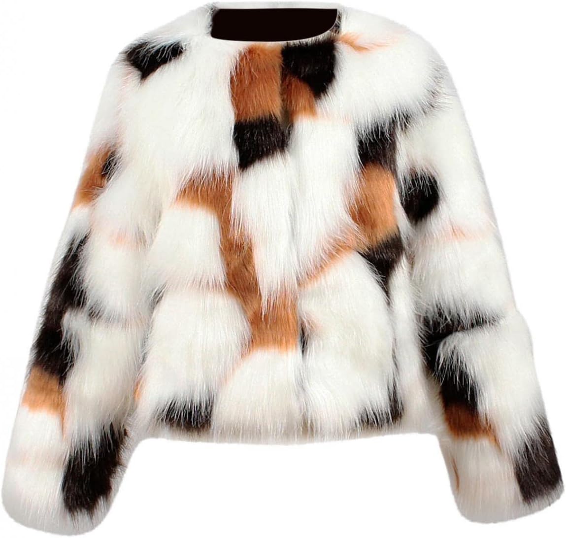 Moonker Girls Faux Fur leopard Print Winter Coat 3-8 Years