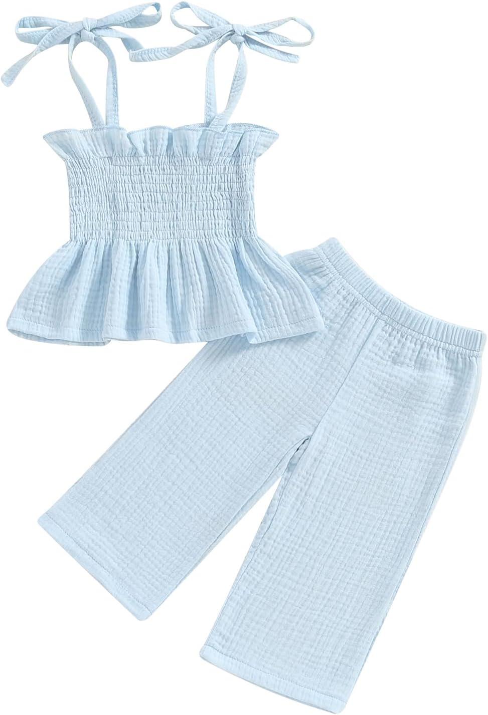 Honganda Toddler Girl Summer 2-Piece Ruffle Crop Top and Pants Set