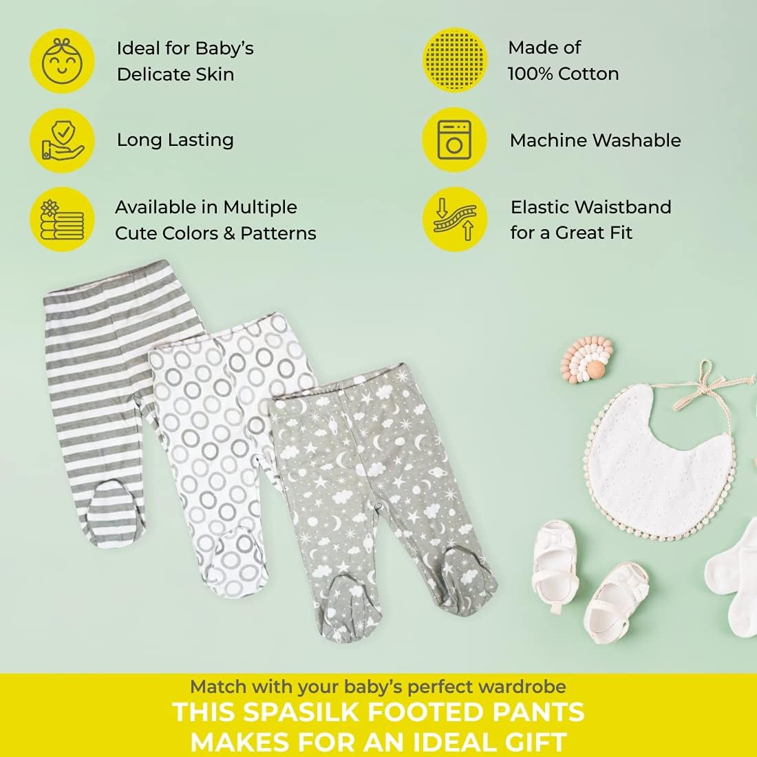 Spasilk Baby Boys 3-Pack Cotton Pull-On Footed Pants