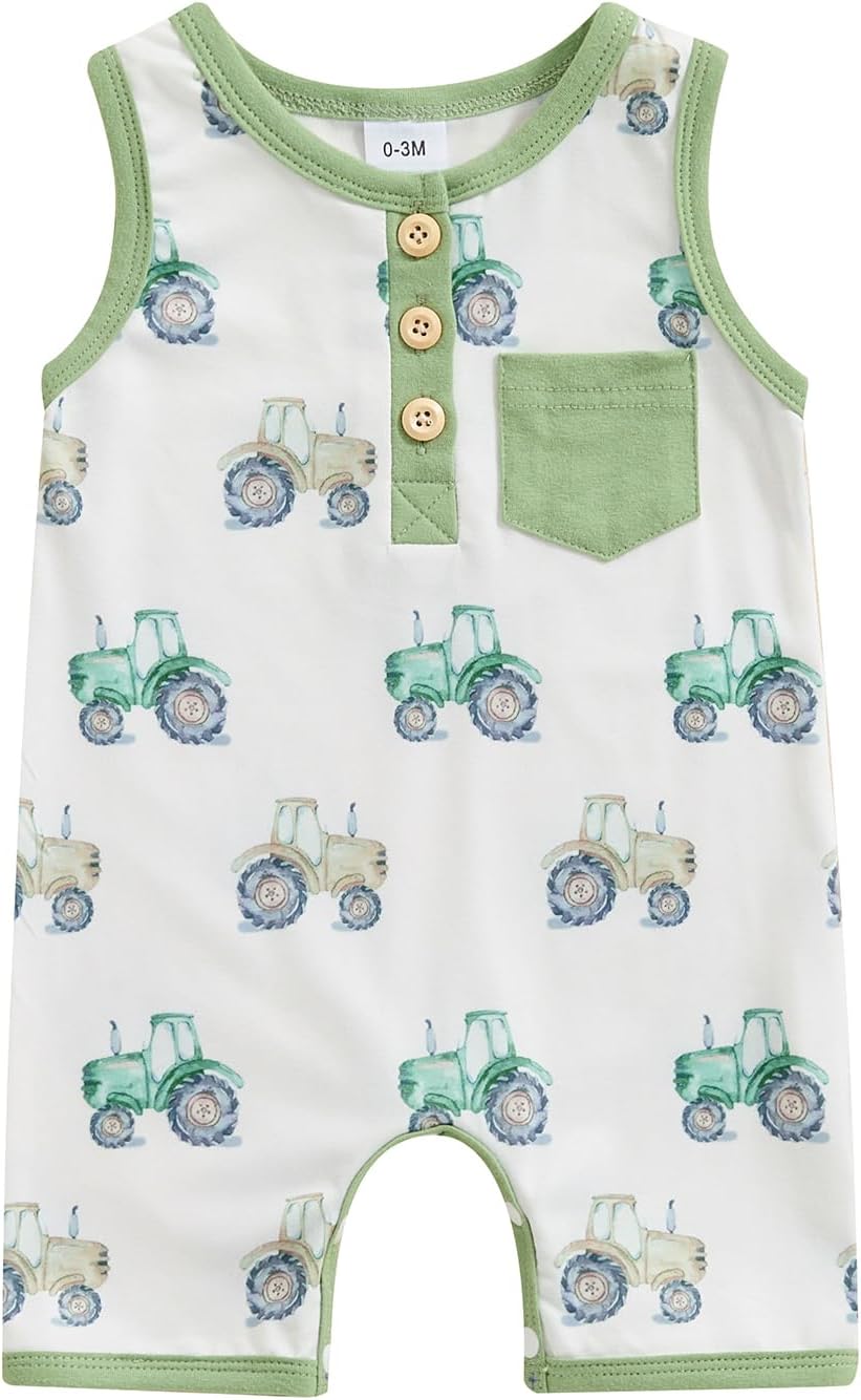 Adorable Summer Baby Romper with tractor print