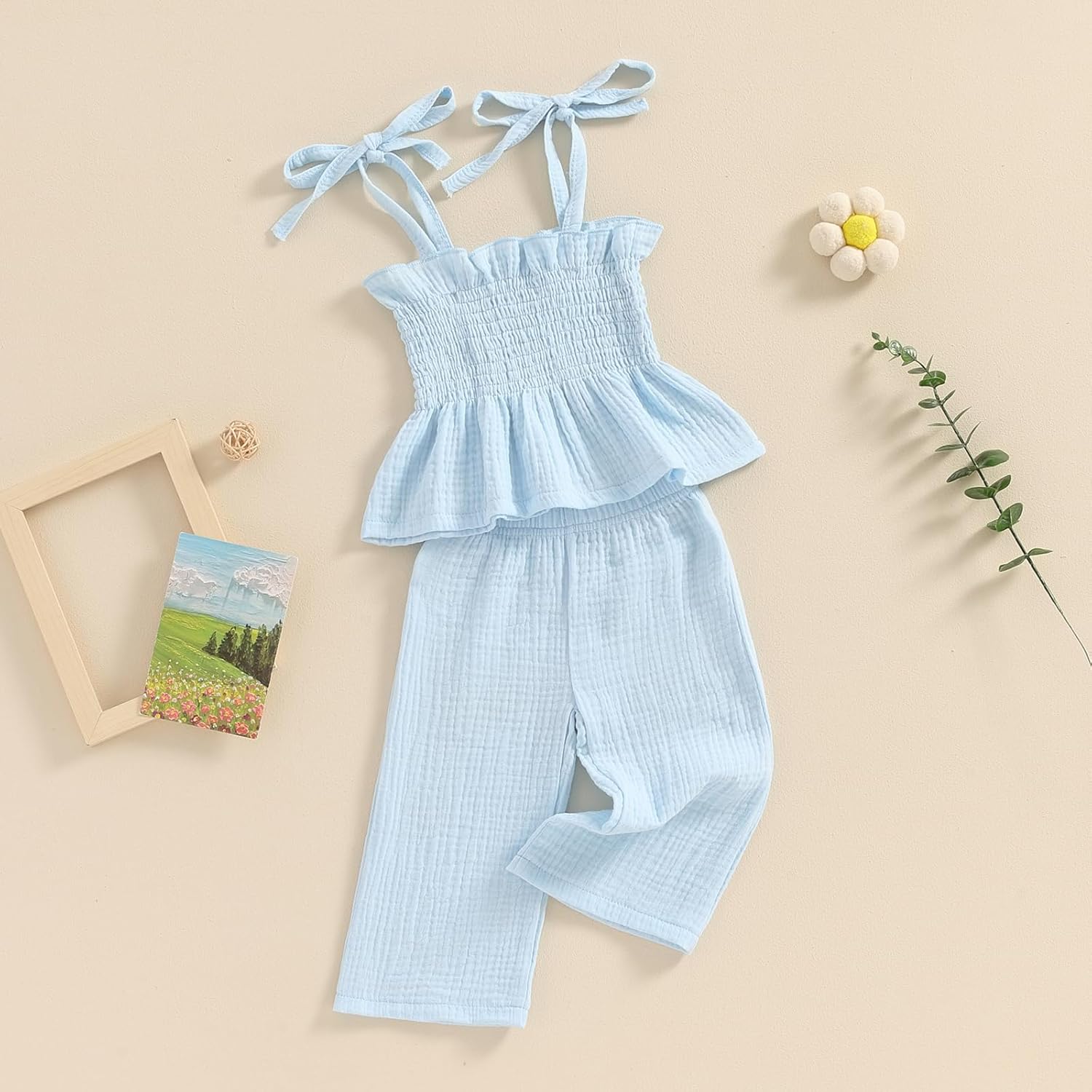 Honganda Toddler Girl Summer 2-Piece Ruffle Crop Top and Pants Set