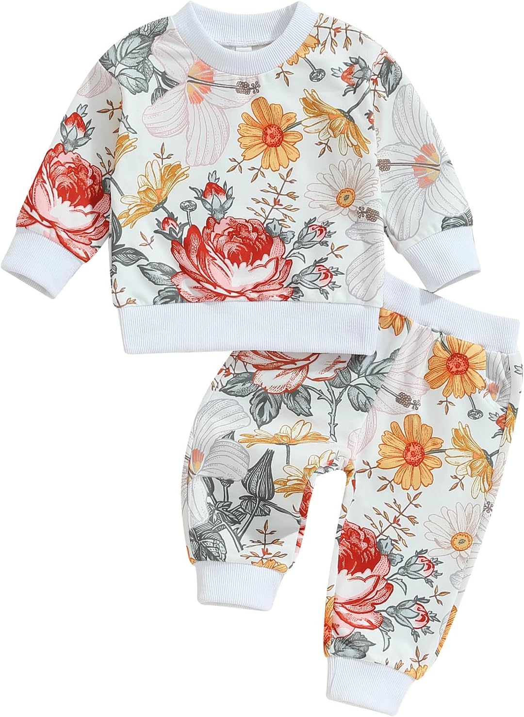 Cute Fall Girls Set with Soft Material and Floral Design