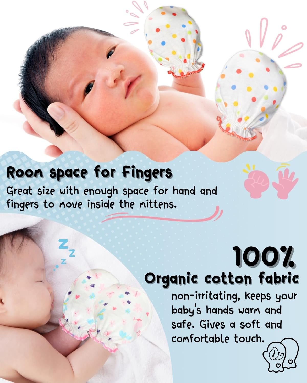 RATIVE No Scratch Mittens Caps for Newborn Boys