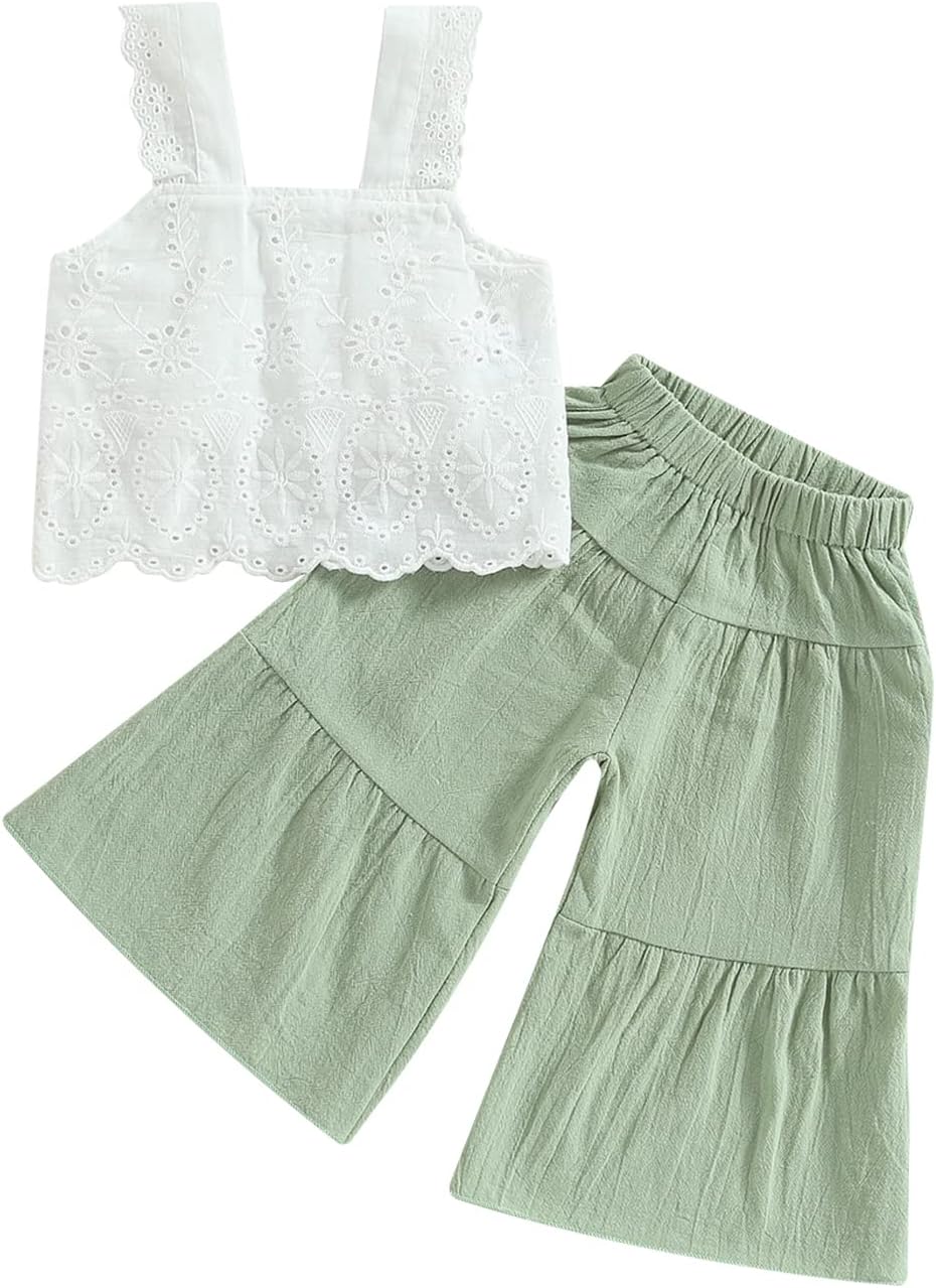 Cute comfy Baby Girl Summer Outfit Set - Crop Top Wide-Pants Combo