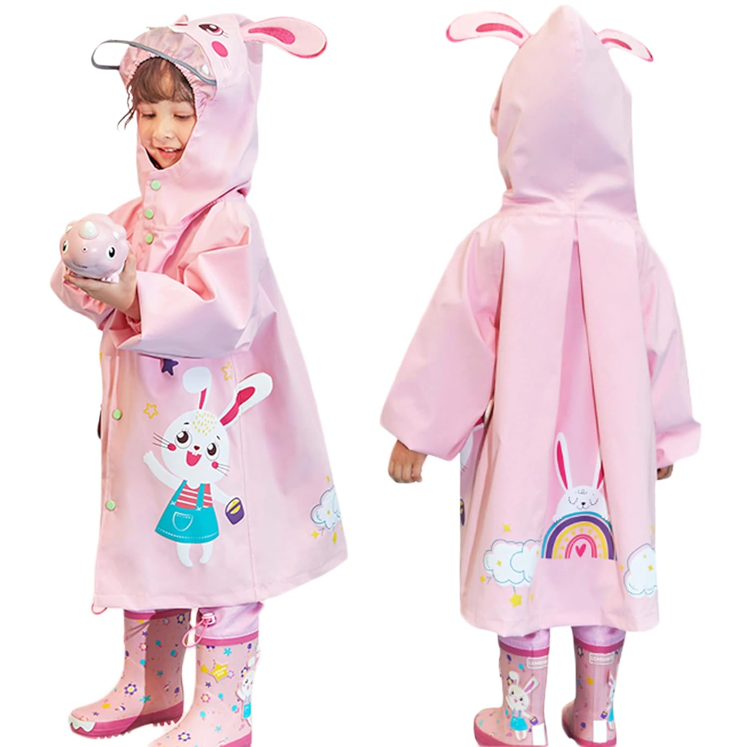 Kids Raincoat with Reflective Strips for 4-6 Years