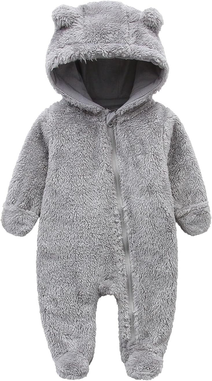 Newborn Baby Jumpsuit Hooded Fleece Romper