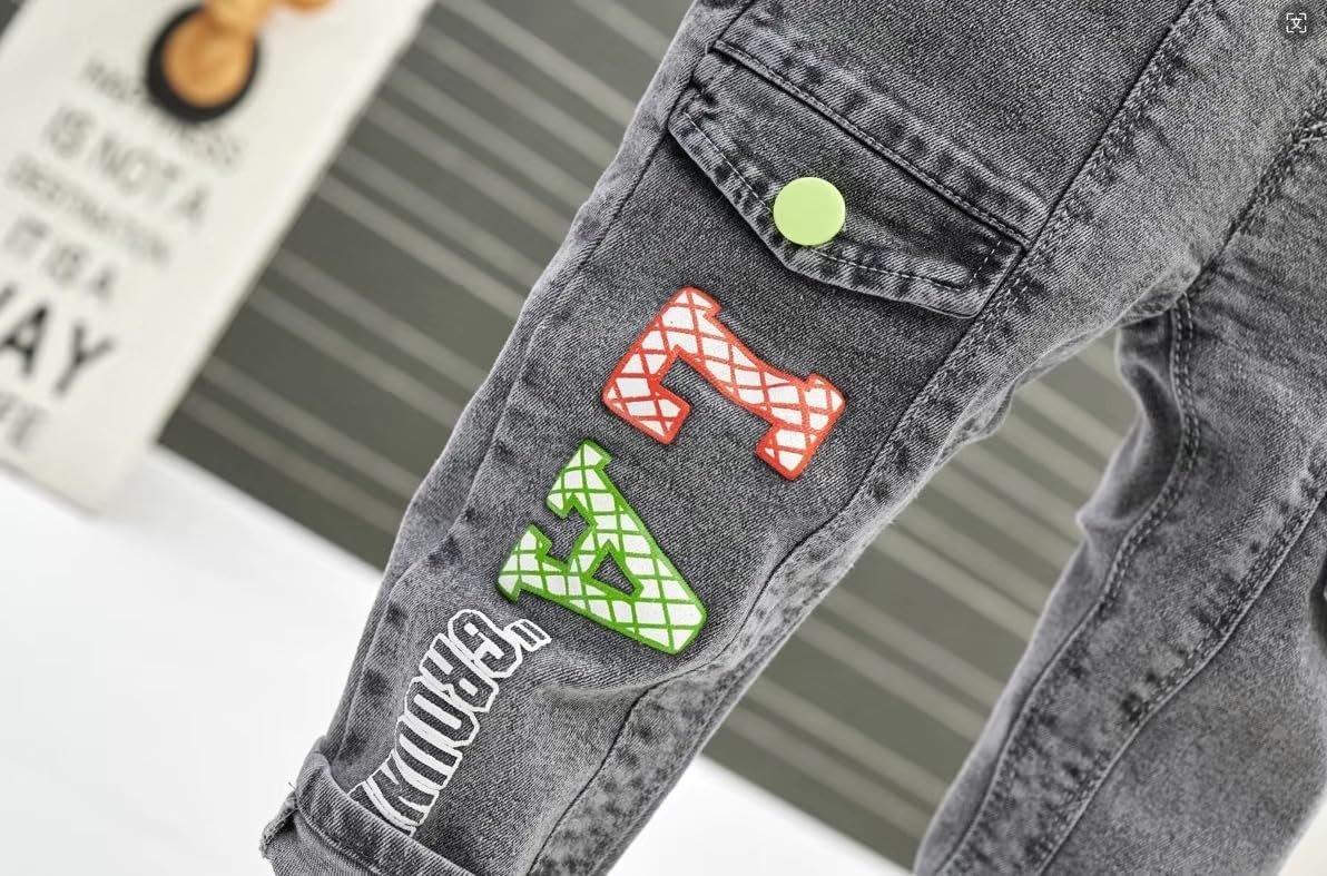 Xioqen Toddler Unisex Elastic Joggers Soft Denim Printed Pants with Pockets