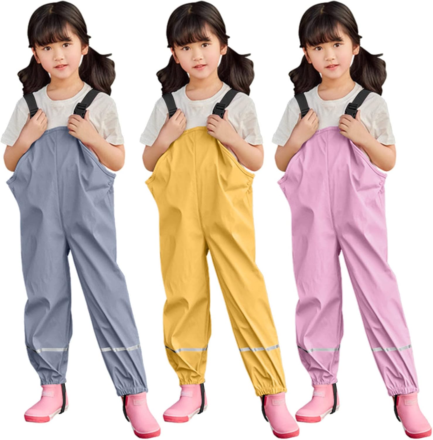 Kids Toddler Waterproof Rain Pants with Hood 8-9 Years