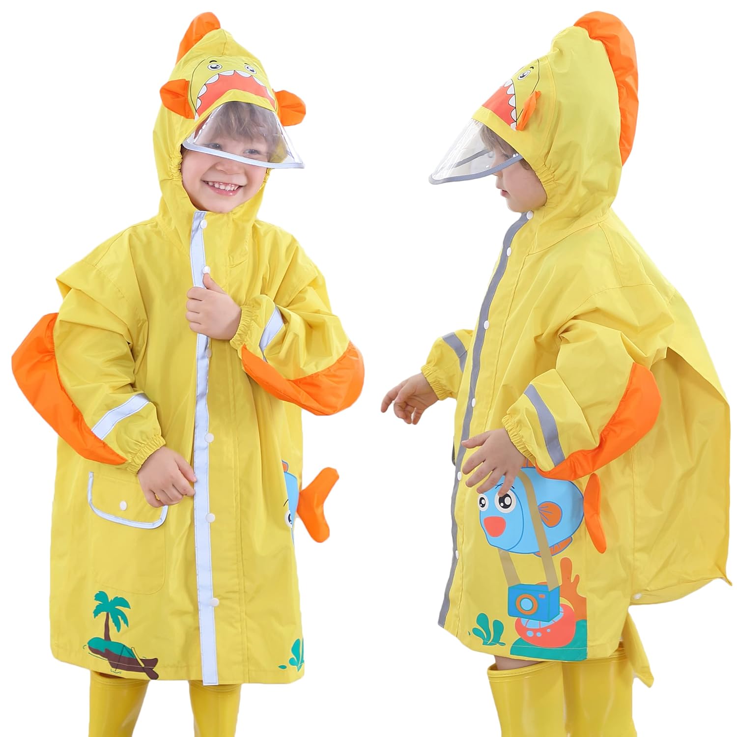 Fewlby Toddler Waterproof jackets for rain - Detachable hood with raglan sleeves