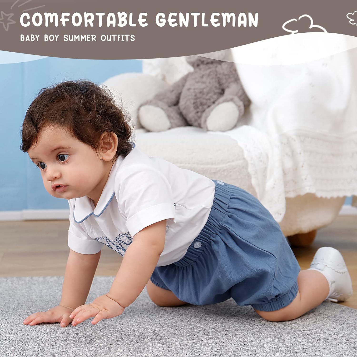 Booulfi - Smocked Baby Boy Set - Summer Weddings Special Occasions