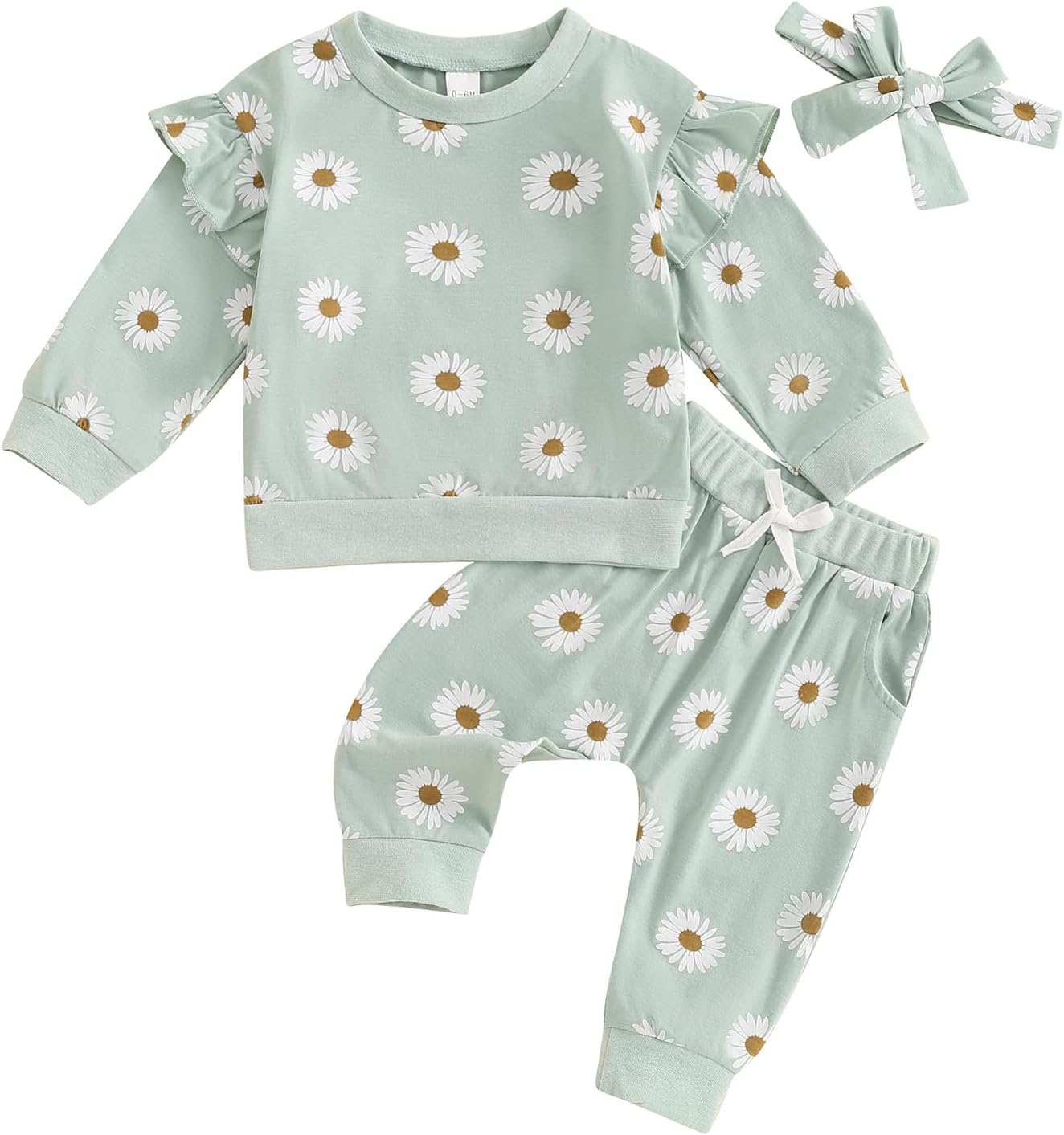Crew neck fall winter outfit toddler ruffle pullover sweatshirt pants set