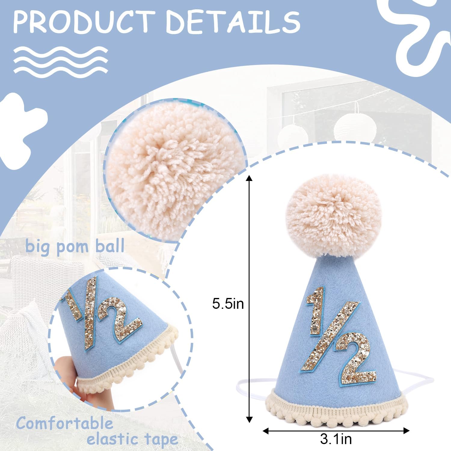 Six Months Half Birthday Cone Hat for Babies