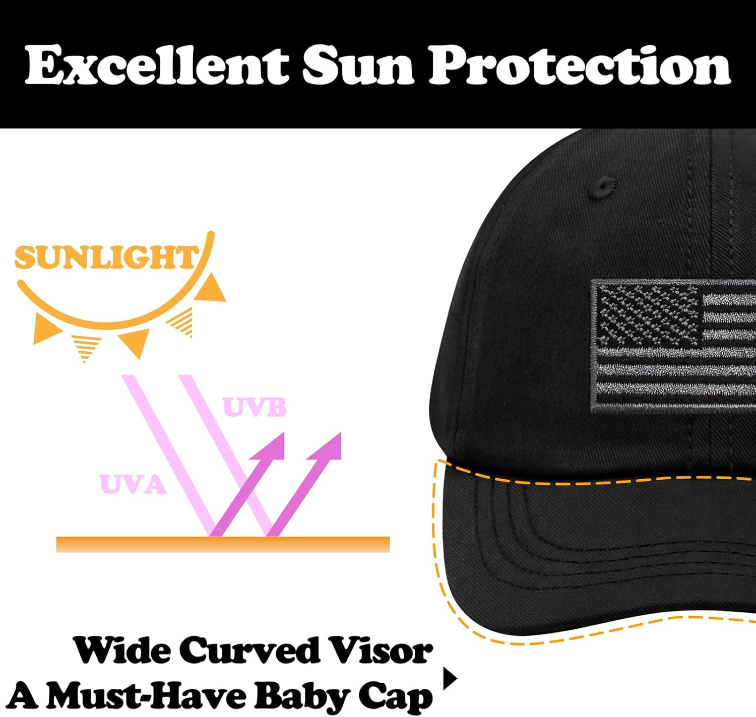 Sarfel Toddler Baseball Cap - USA Flag Design Sun Protection Soft Comfortable