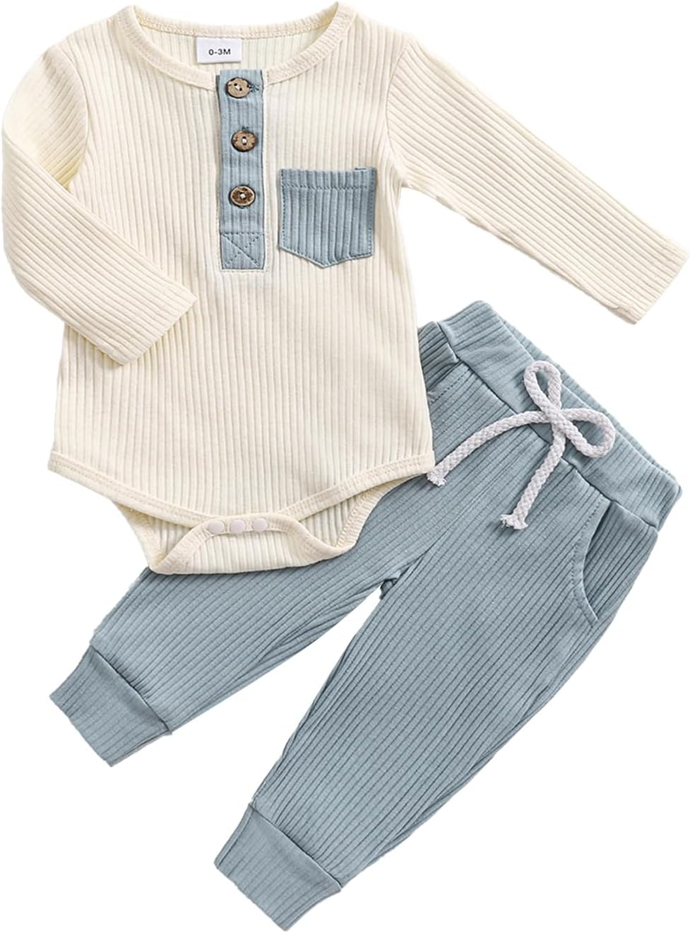 Baby Boy 3-6-12-18 Months Ribbed Knit Romper and Pants Set