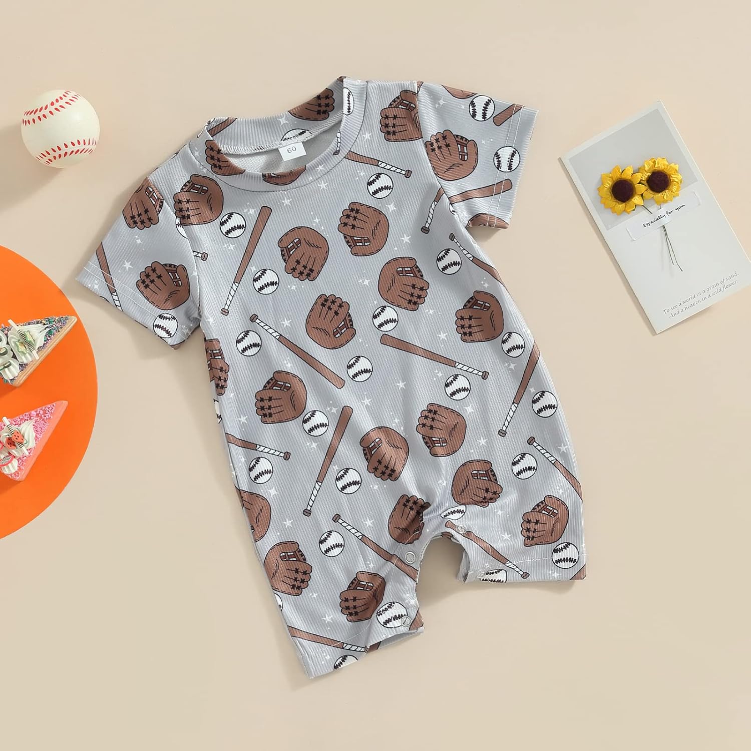 Dewadbow Baseball Print Romper Jumpsuit for Newborn Baby Boy Girl