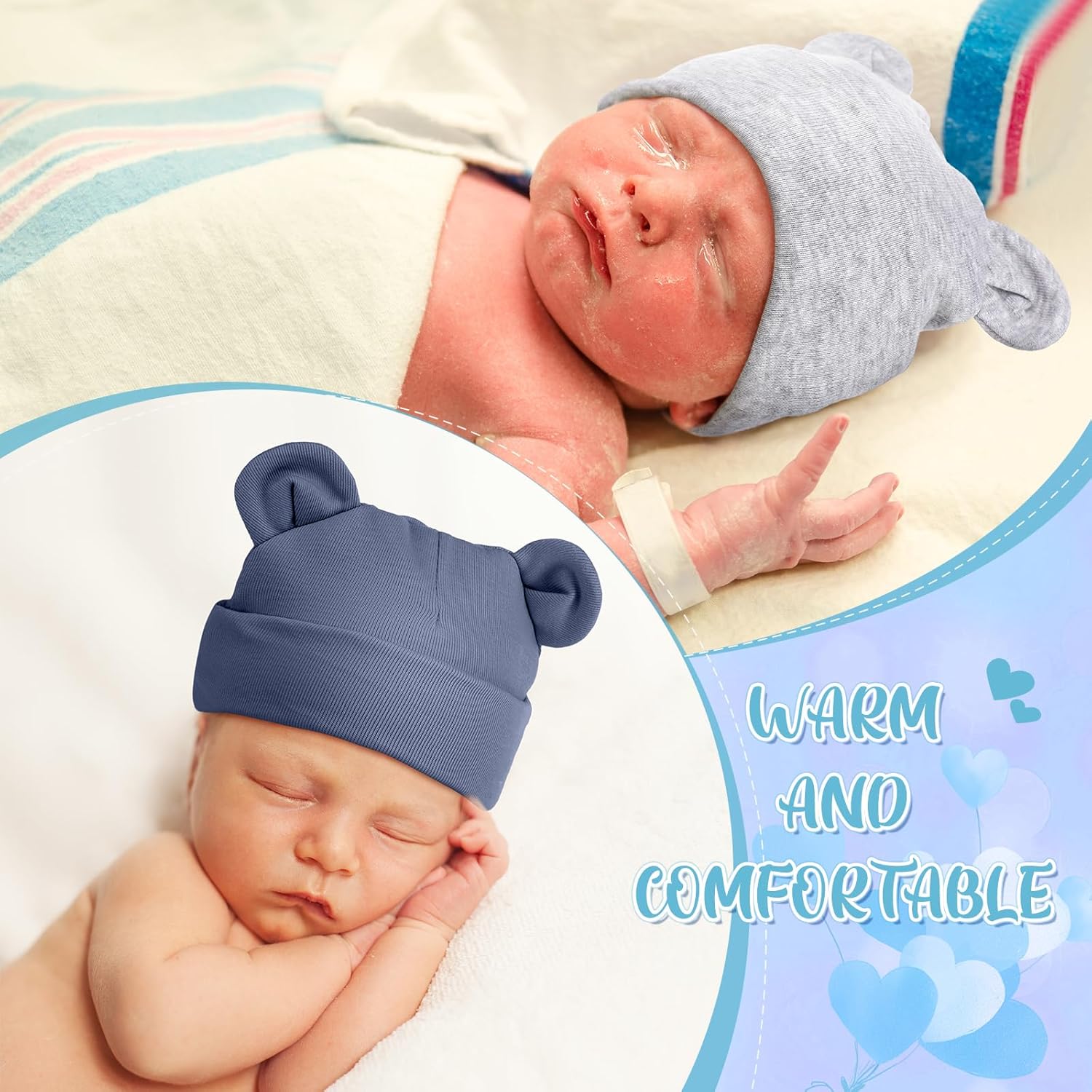 Toulite Bear Ears Preemie Hats - Soft Warm 6-Piece Set