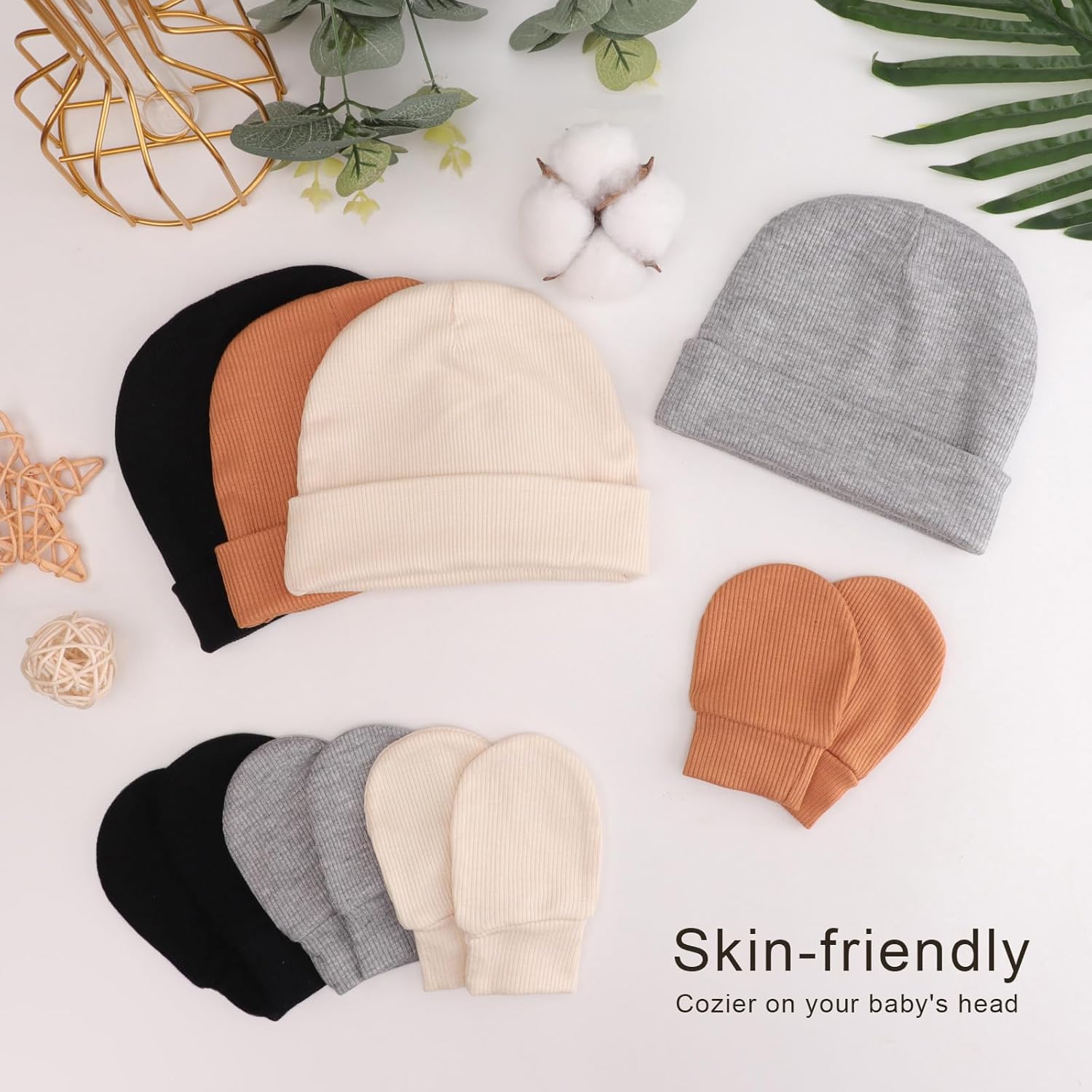 DRESHOW BQUBO Newborn Safety Hats Scratch-Mitigating Gloves