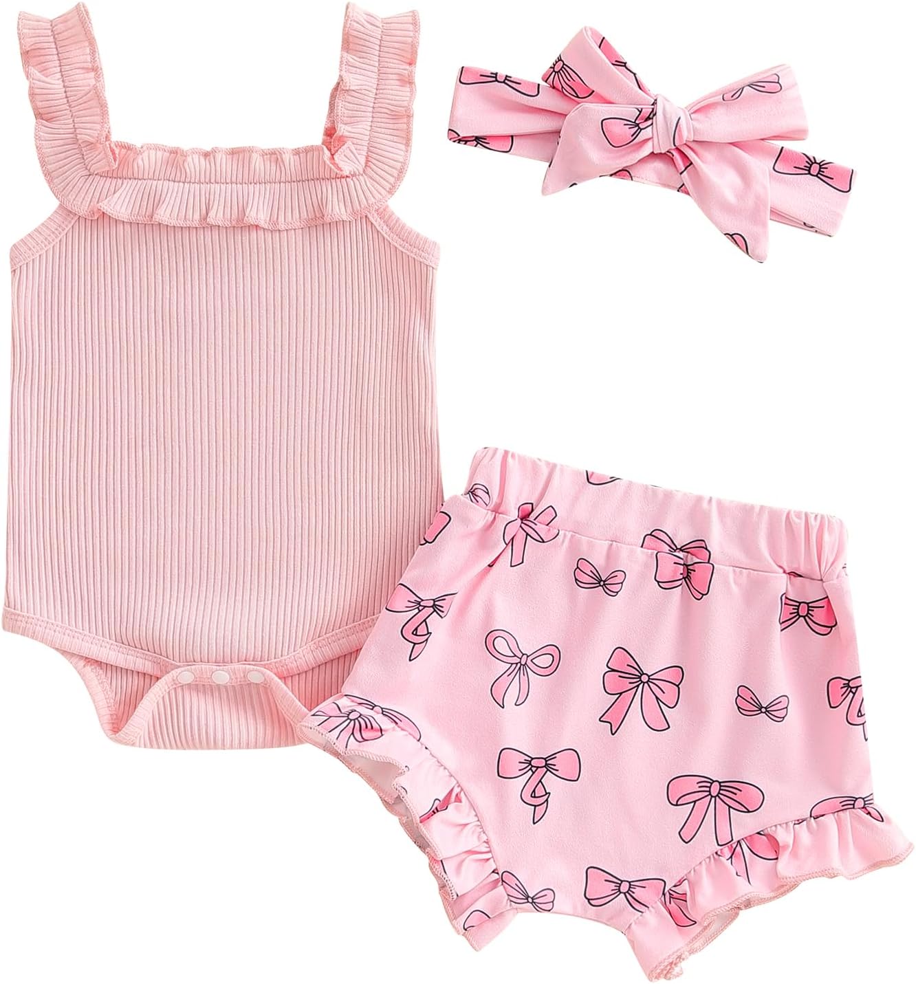 Brvxia Baby Girl Romper Shorts Set Summer Bow Print 0-18 Months