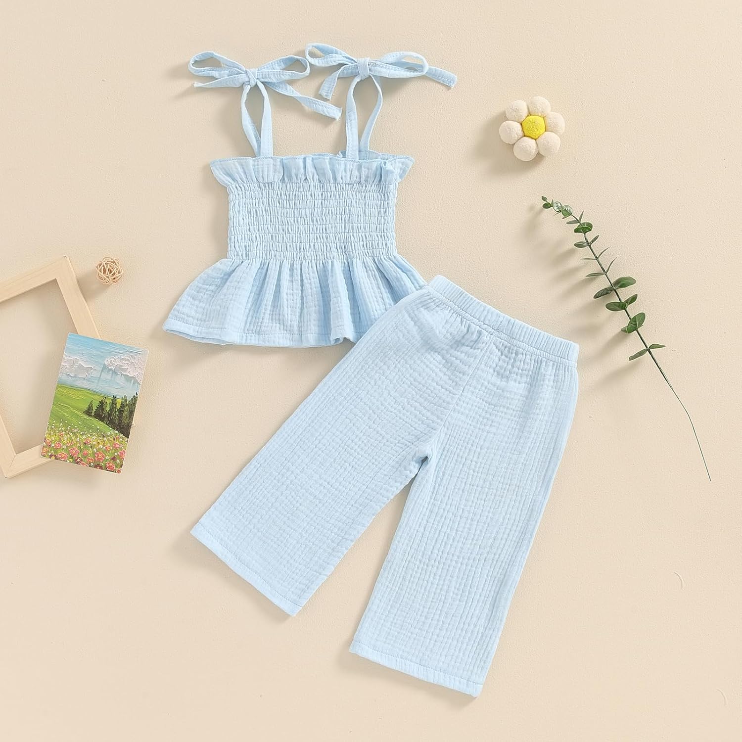 Honganda Toddler Girl Summer 2-Piece Ruffle Crop Top and Pants Set