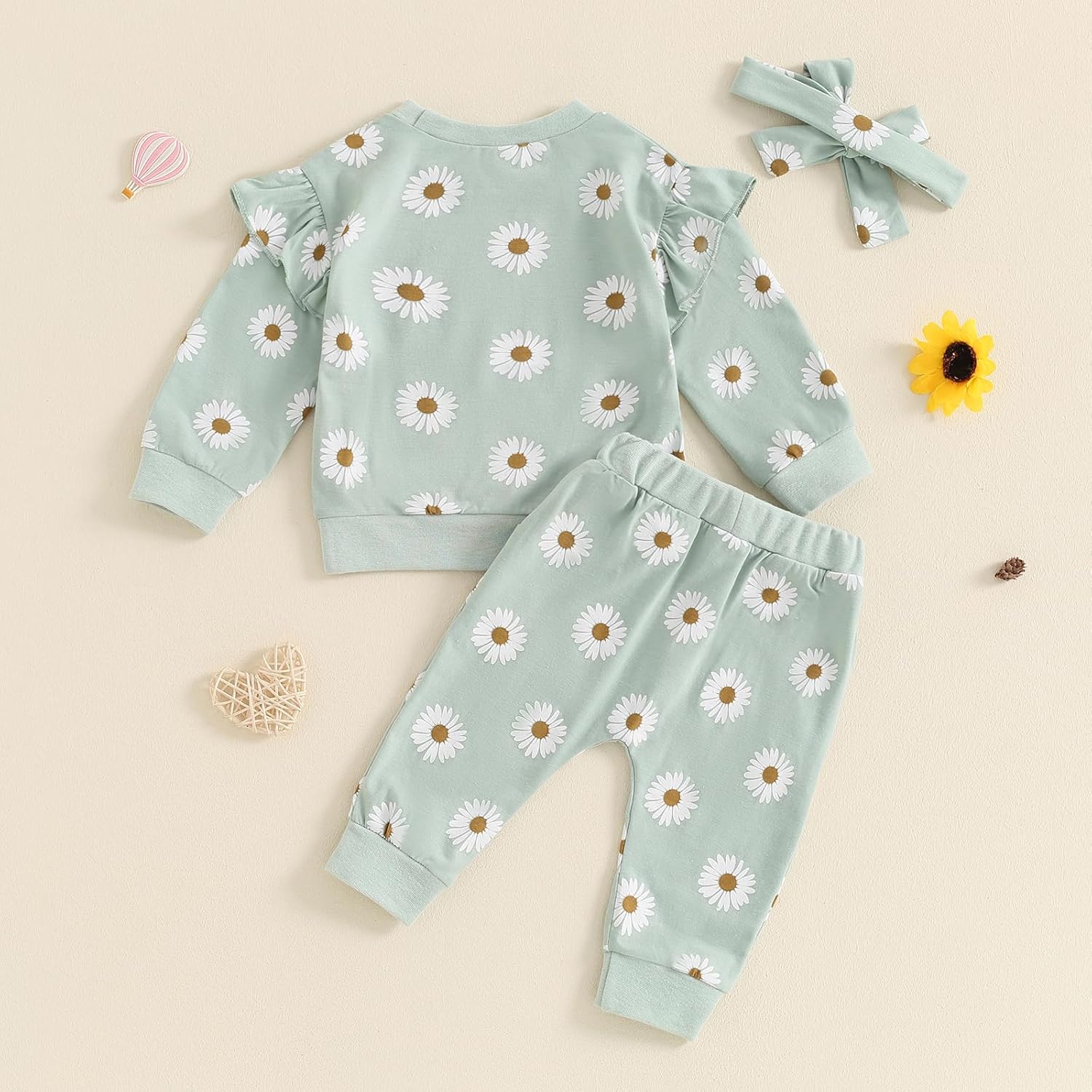 Crew neck fall winter outfit toddler ruffle pullover sweatshirt pants set