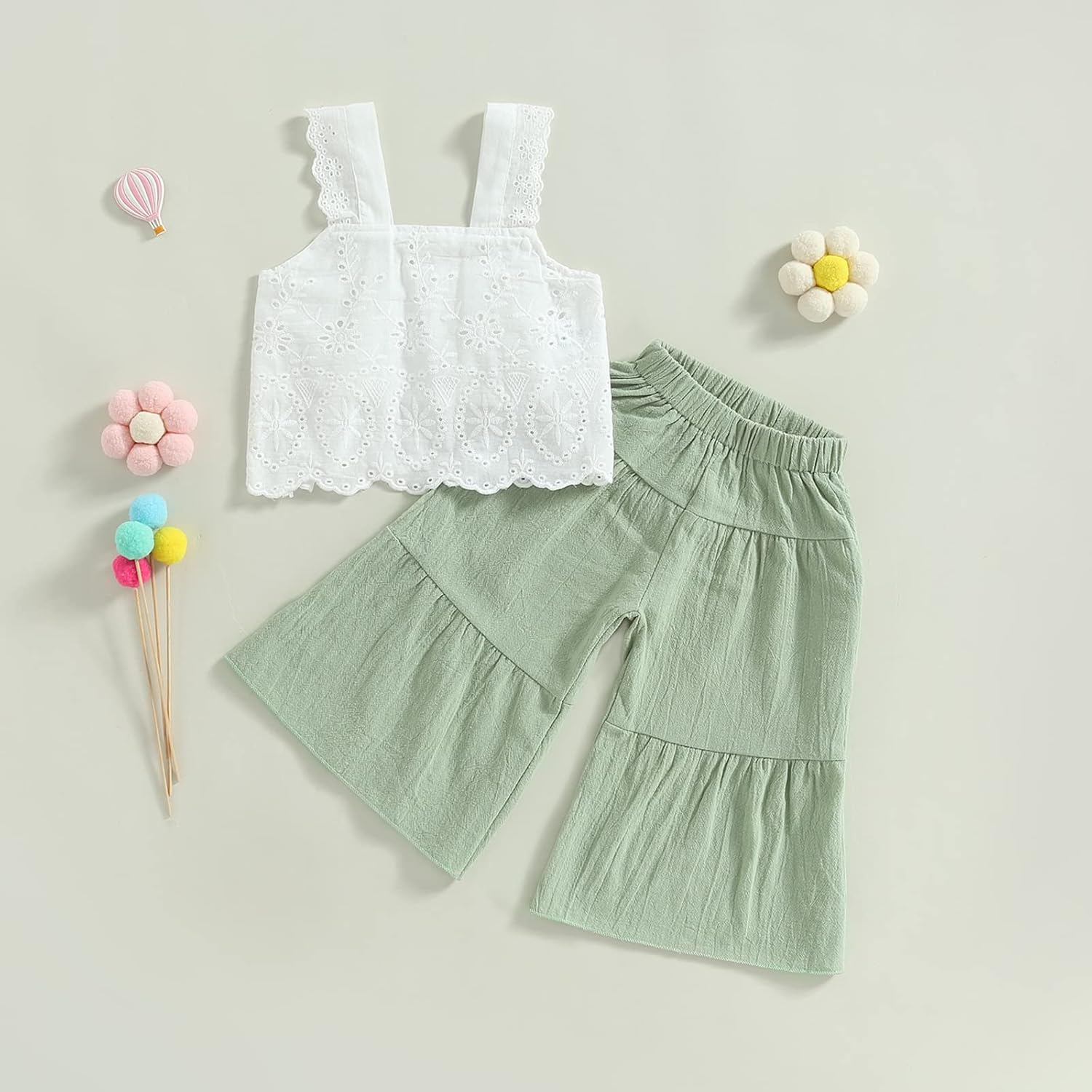 Cute comfy Baby Girl Summer Outfit Set - Crop Top Wide-Pants Combo