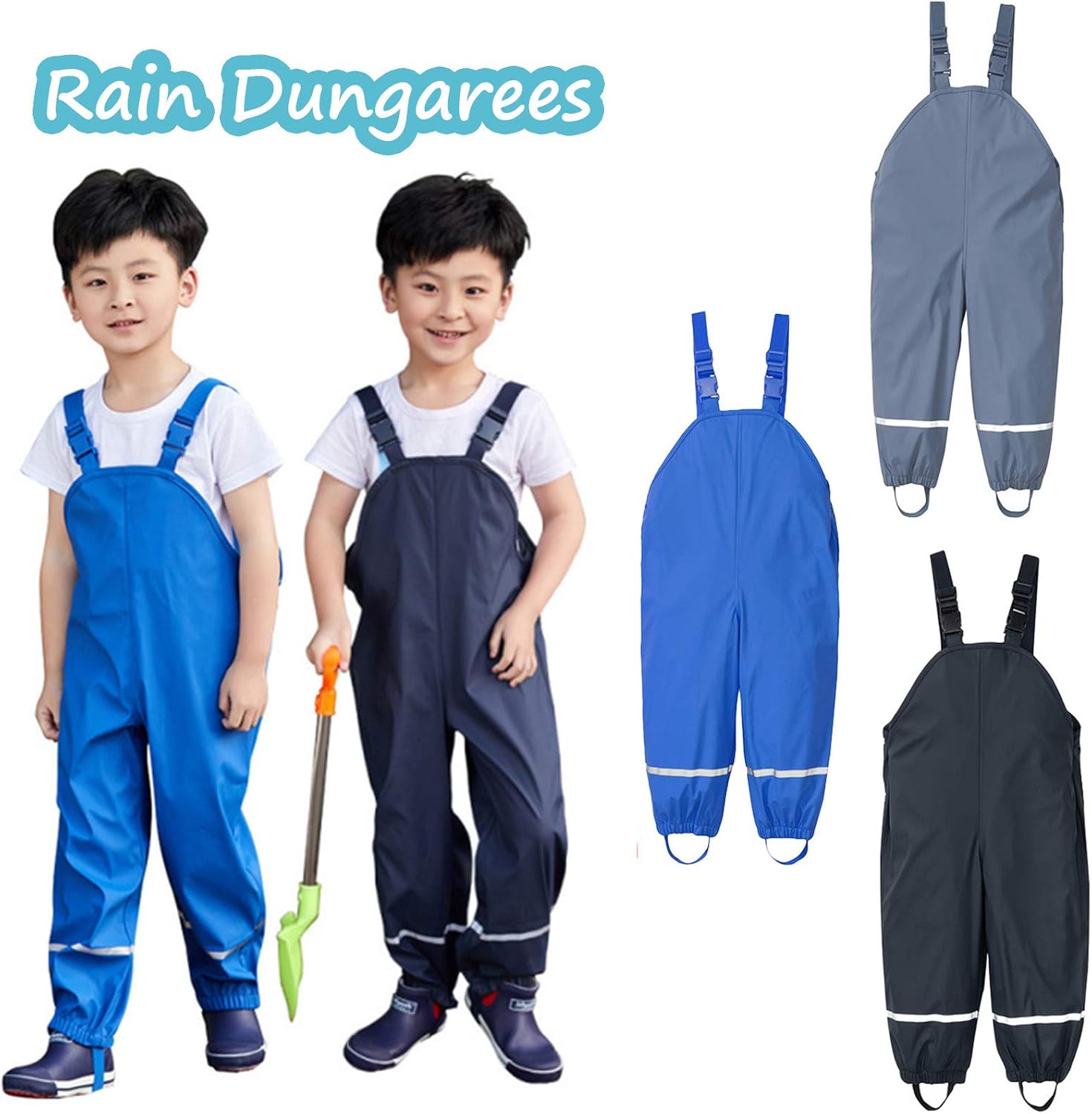 Rntop Kids Susender Rain Pants Toddler Unisex Lightweight Water-Proof
