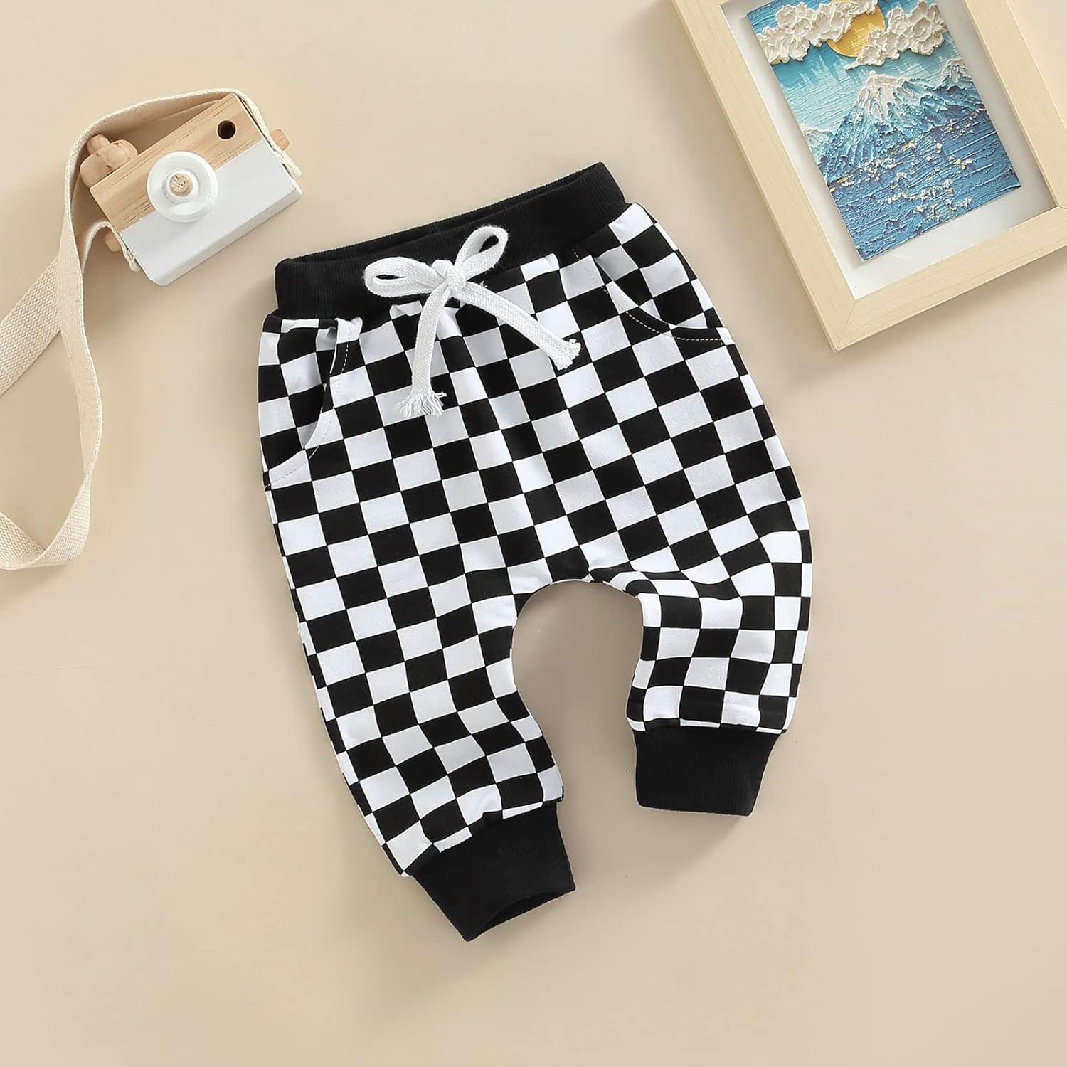 Thilsidee Toddler Baby Checkered Plaid Elastic Pants