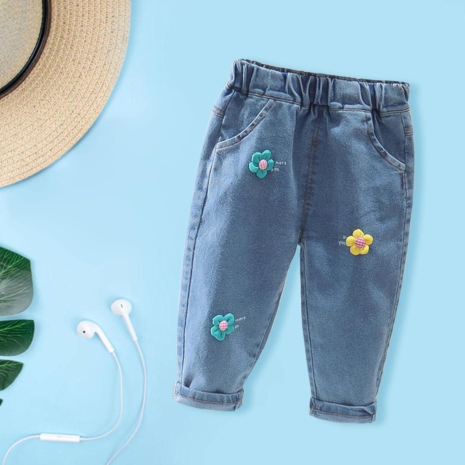 Unisex Baby Boys Joggers Soft Denim Elastic Waist Active Joggers