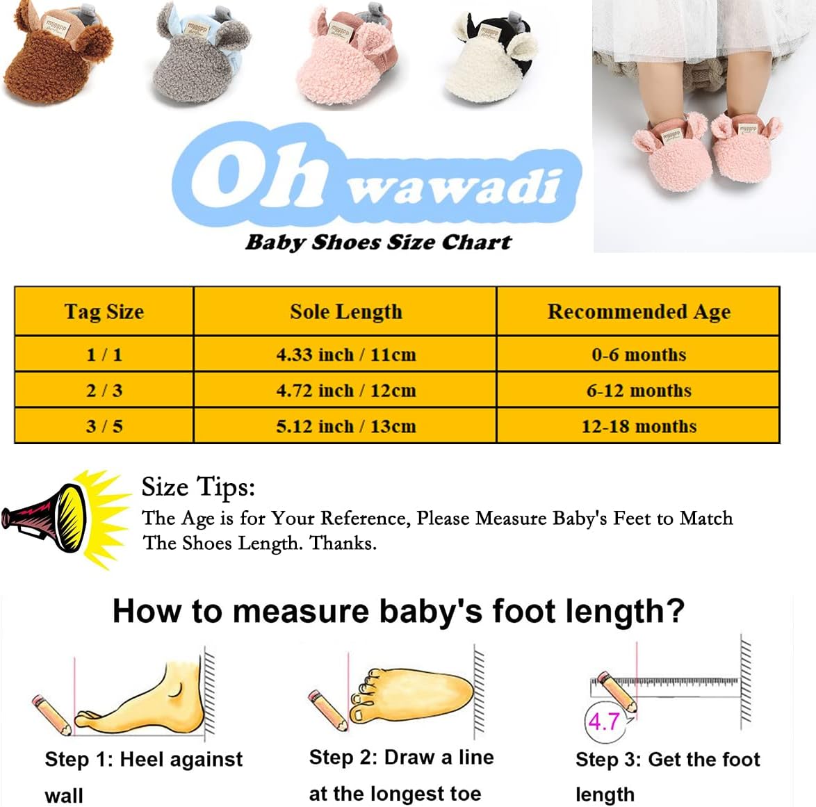 Ohwawadi Cozy Fuzzy Baby Slippers for Crawlers Walkers