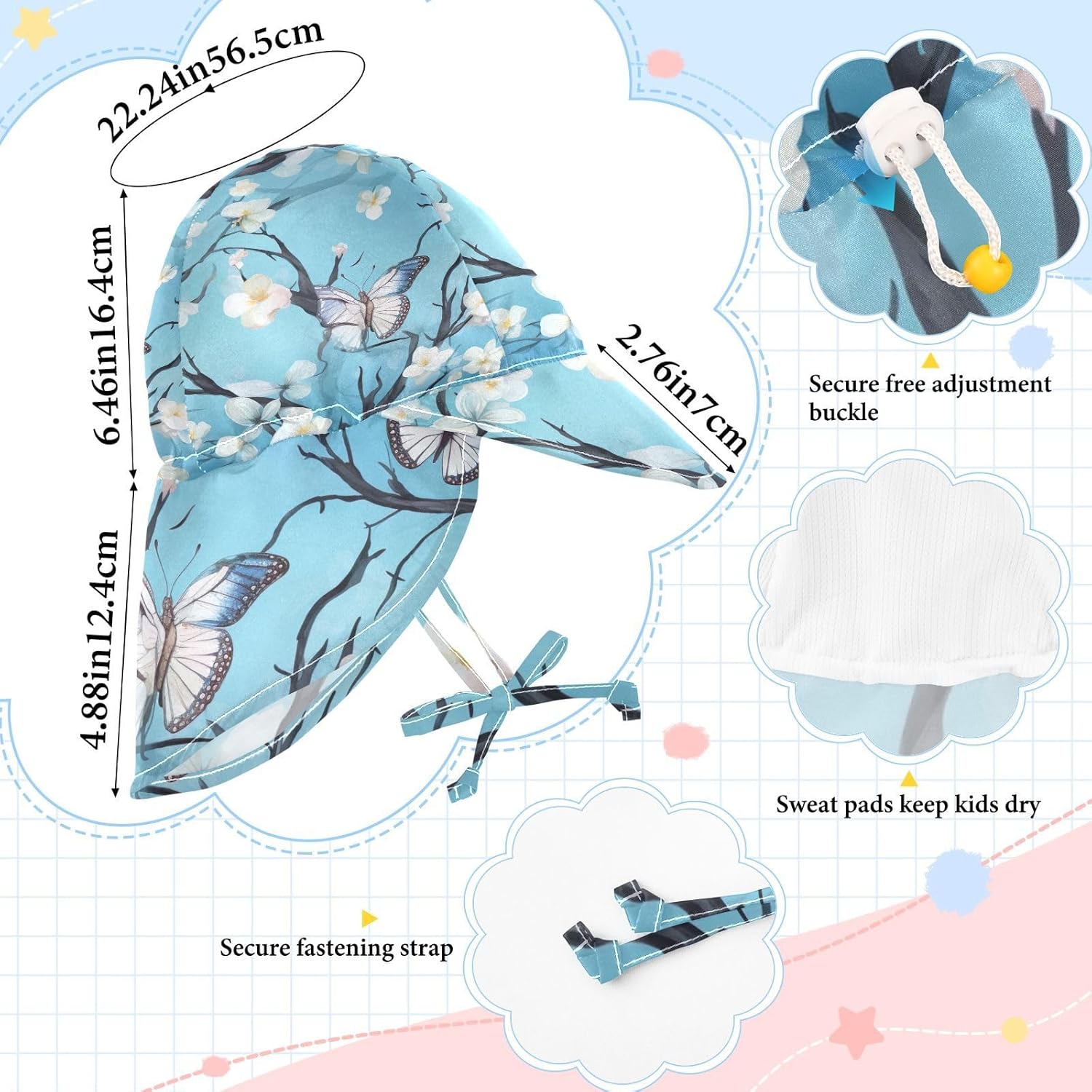 J JOYSAY Blue Butterflies Toddler Sun Hat