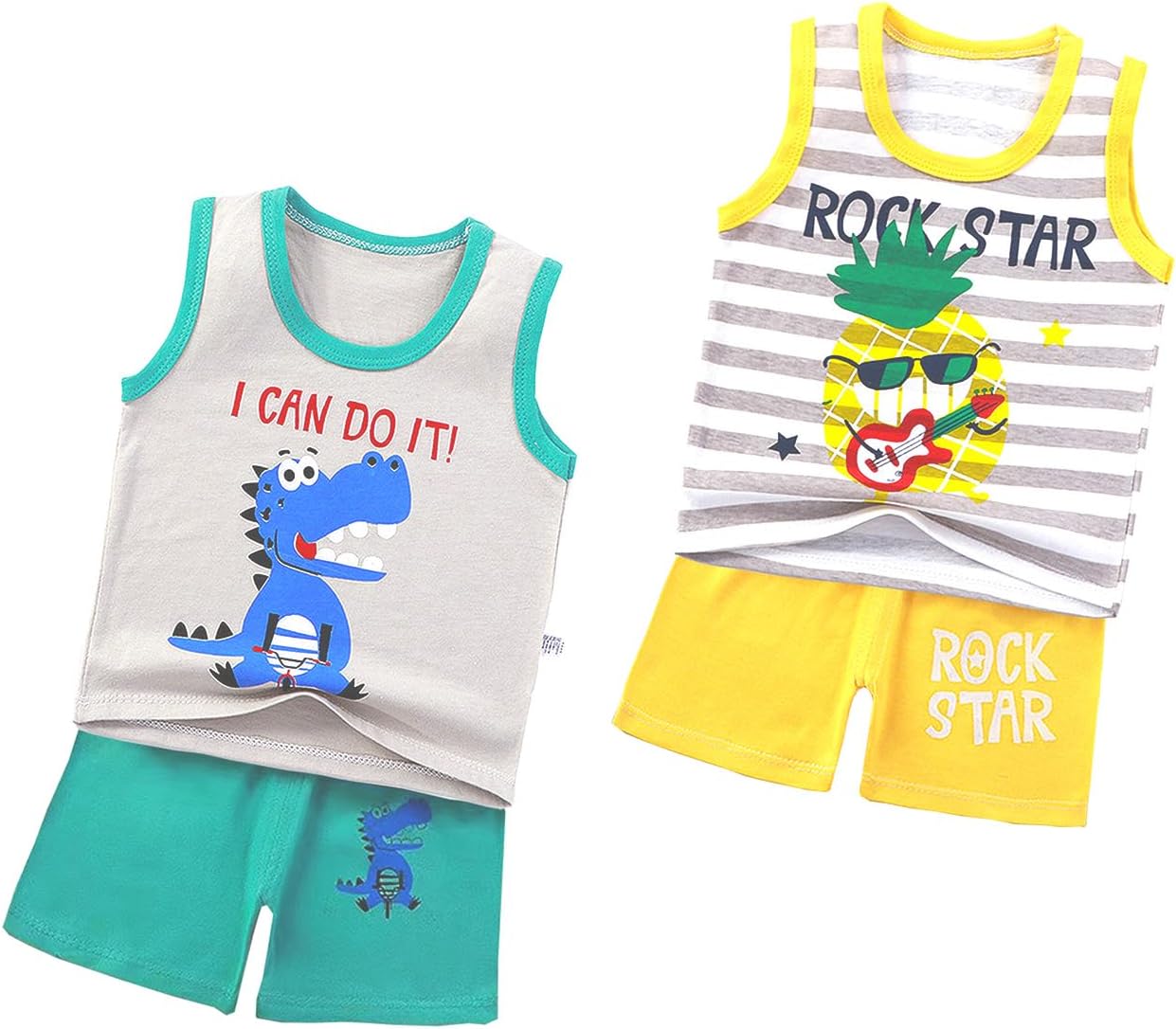 Toddler Baby Boy Summer Clothes Dinosaur Tank Tops and Shorts Set