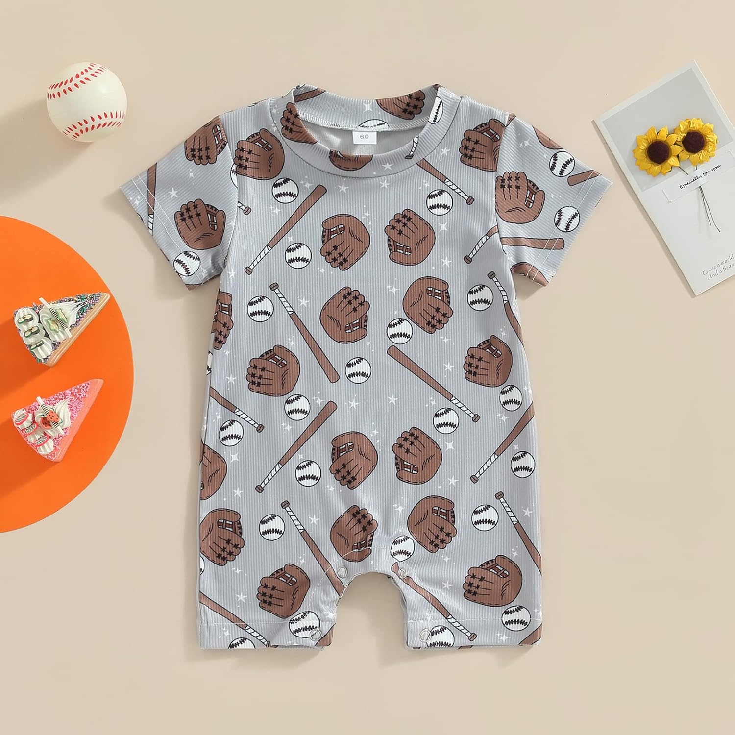 Dewadbow Baseball Print Romper Jumpsuit for Newborn Baby Boy Girl